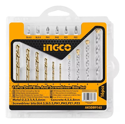 Set Brocas+puntas Ingco Para Atornillar 16 Piezas 2-8mm