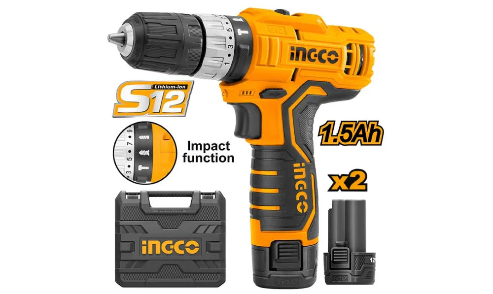 Taladro Inalambrico 12V 2 Bat+ Cargador C/Caja CIDLI1232 INGCO