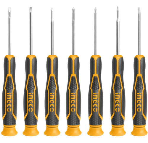Set De 7 Destornilladores De Precisión Caja De Plástico Ingco Hksd0718