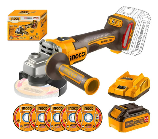 Esmeril Inalambrico Ingco 115mm Bateria + 5 Discos + Cargador Cagli261521