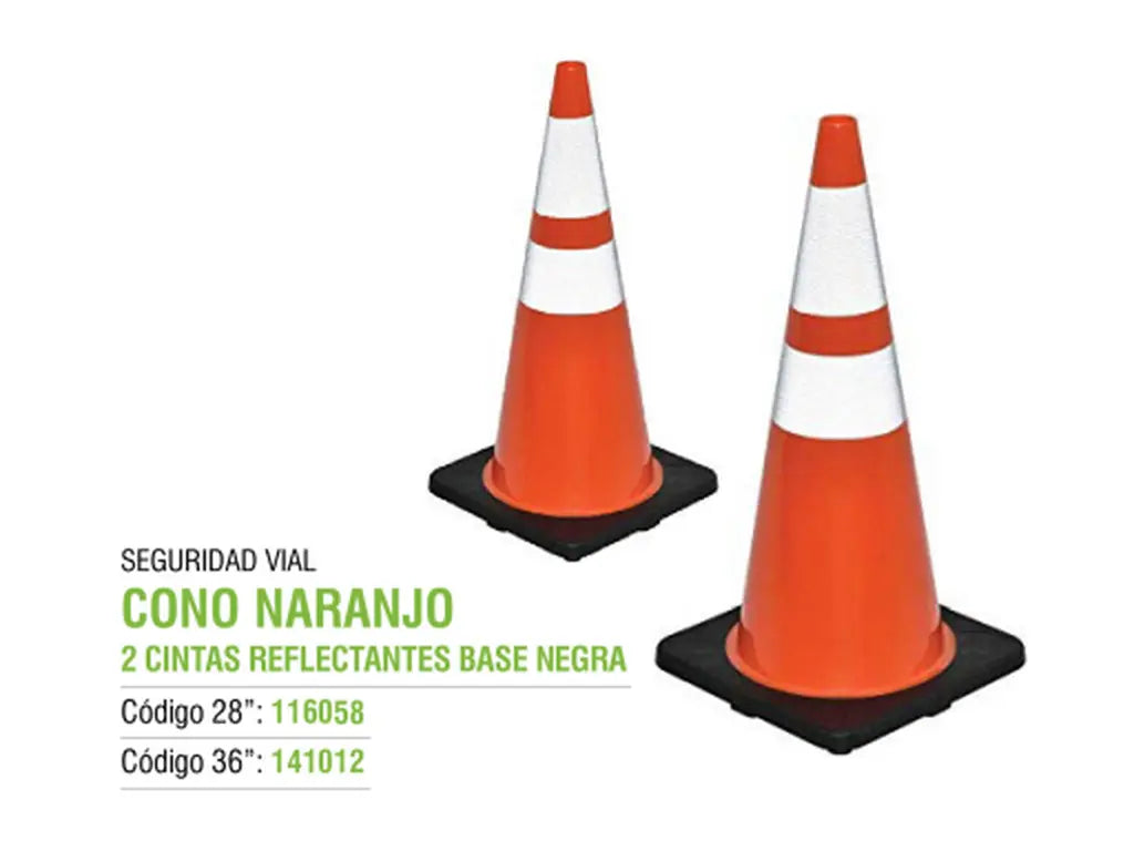 Cono naranjo 36" 2 cintas reflectantes base negra